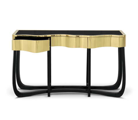 Sinuous Consoles Patina Brass Wave Entryways Cabinet Table