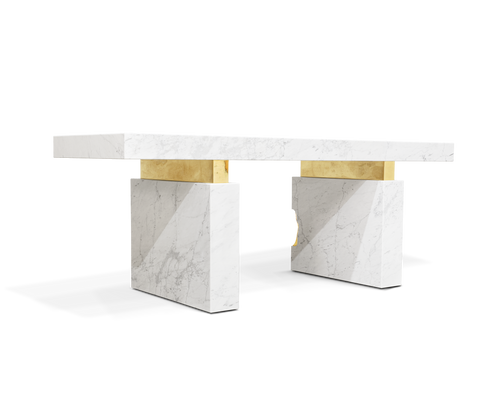 Empire Cracked Brass Inlay Marble Desk