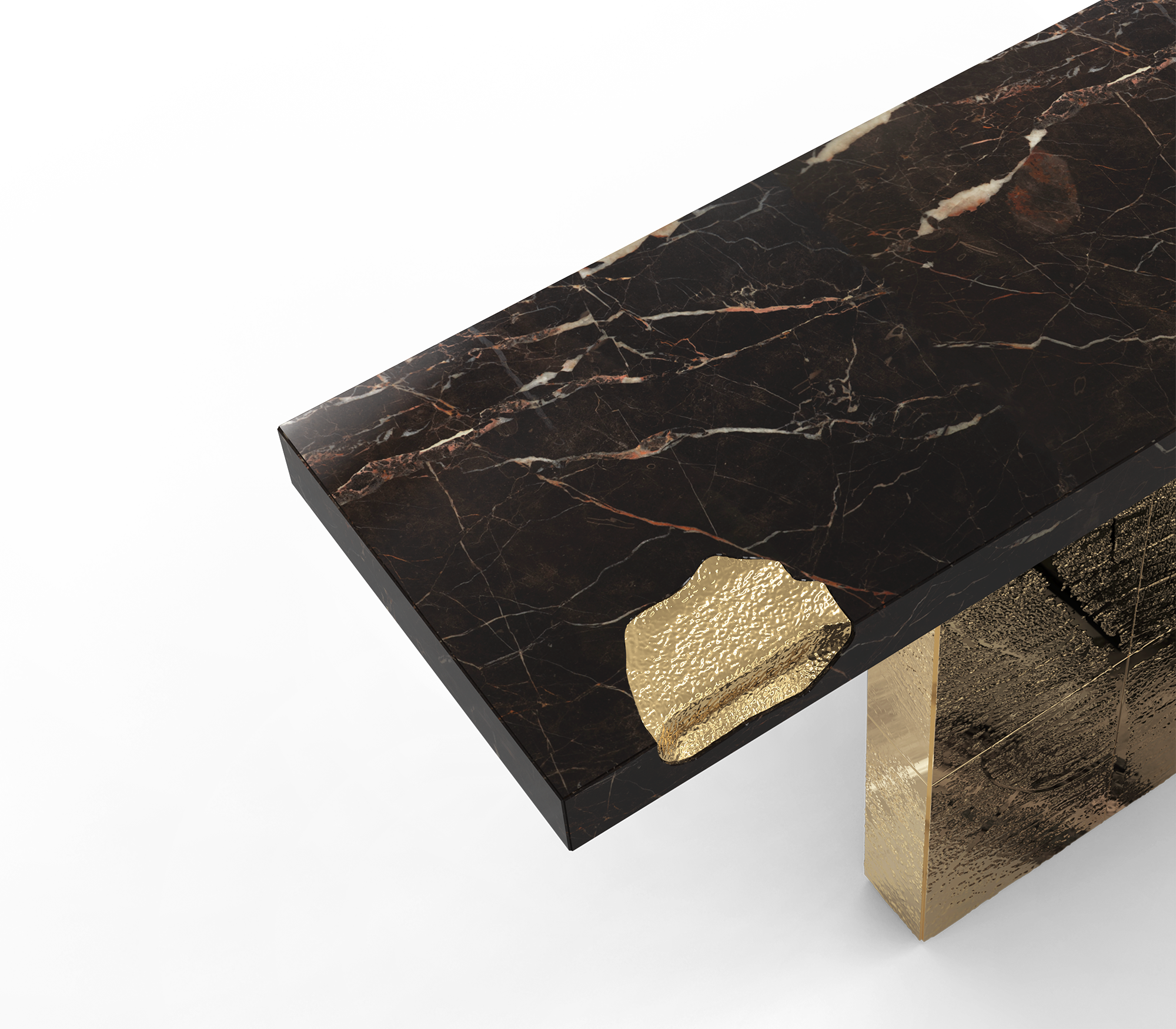 Brass Mirrored Gold Sculptural Form Cabinet Entryway