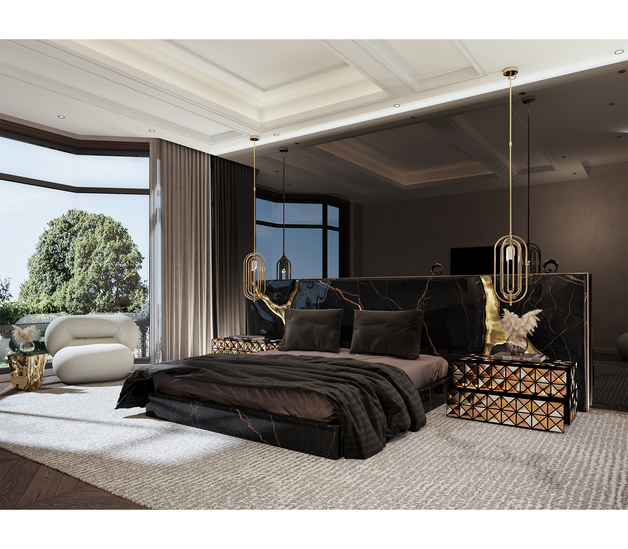 Lapiaz Kintsugi Velvet Polished Gold Headboard