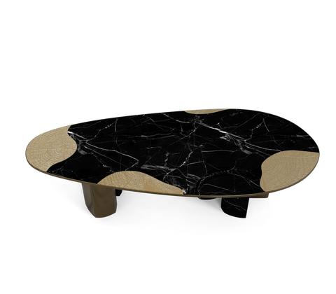 Ophelia Oval Carrara Marble and Gold Dining Table