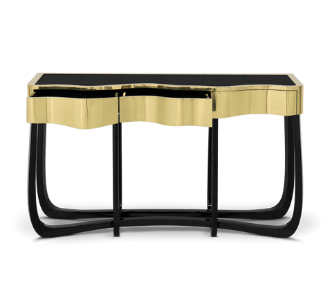 Sinuous Consoles Patina Brass Wave Entryways Cabinet Table