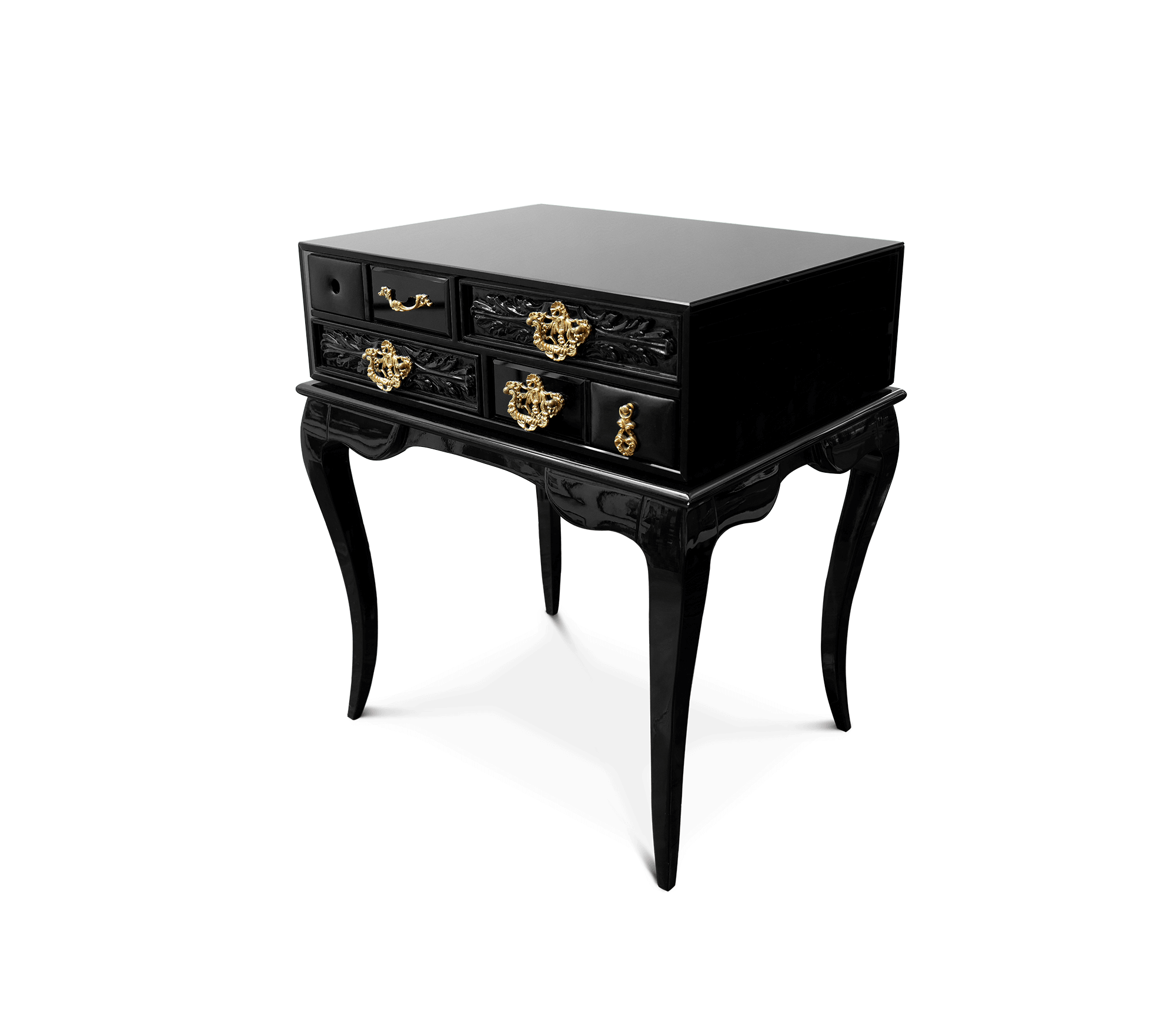 York Right Baroque High Gloss Black Nightstand