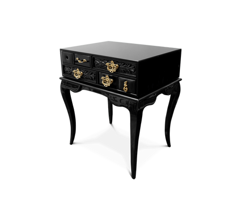 York Right Baroque High Gloss Black Nightstand