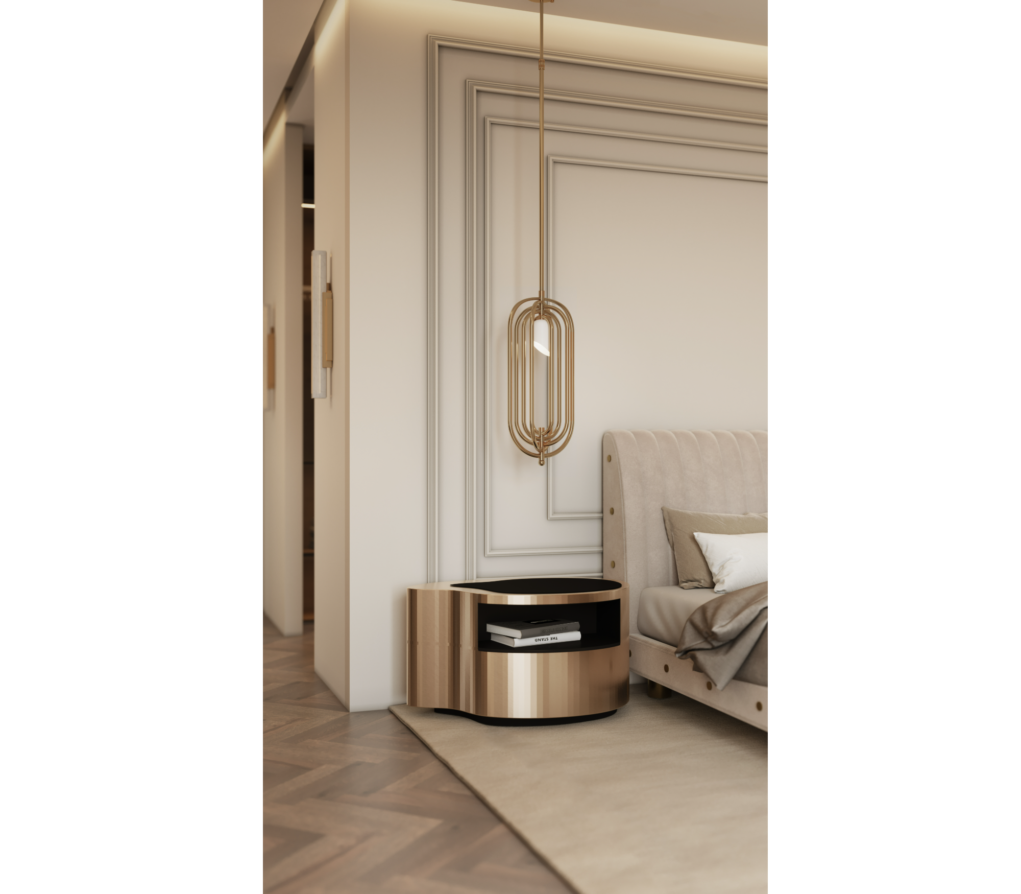 Wave Organic Curved Polished Metal Modern Nightstand