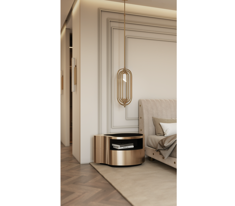 Wave Organic Curved Polished Metal Modern Nightstand