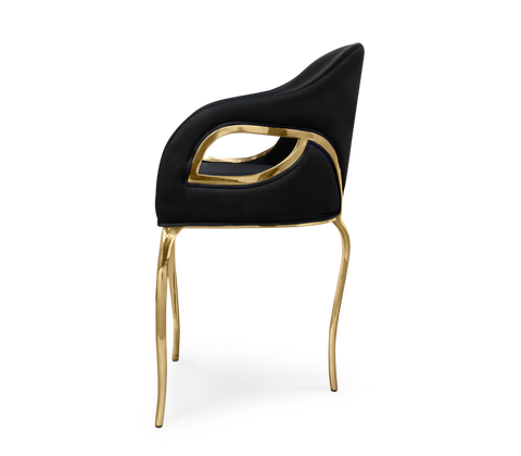 Chandra Cutout Polished Brass Velvet Dining Chair