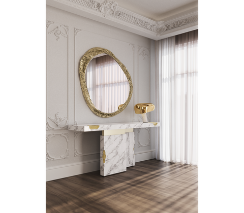 Brass Mirrored Gold Sculptural Form Cabinet Entryway