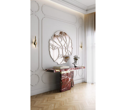 Brass Mirrored Gold Sculptural Form Cabinet Entryway