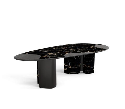 Ophelia Oval Carrara Marble and Gold Dining Table