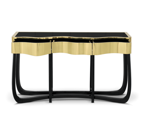 Sinuous Consoles Patina Brass Wave Entryways Cabinet Table