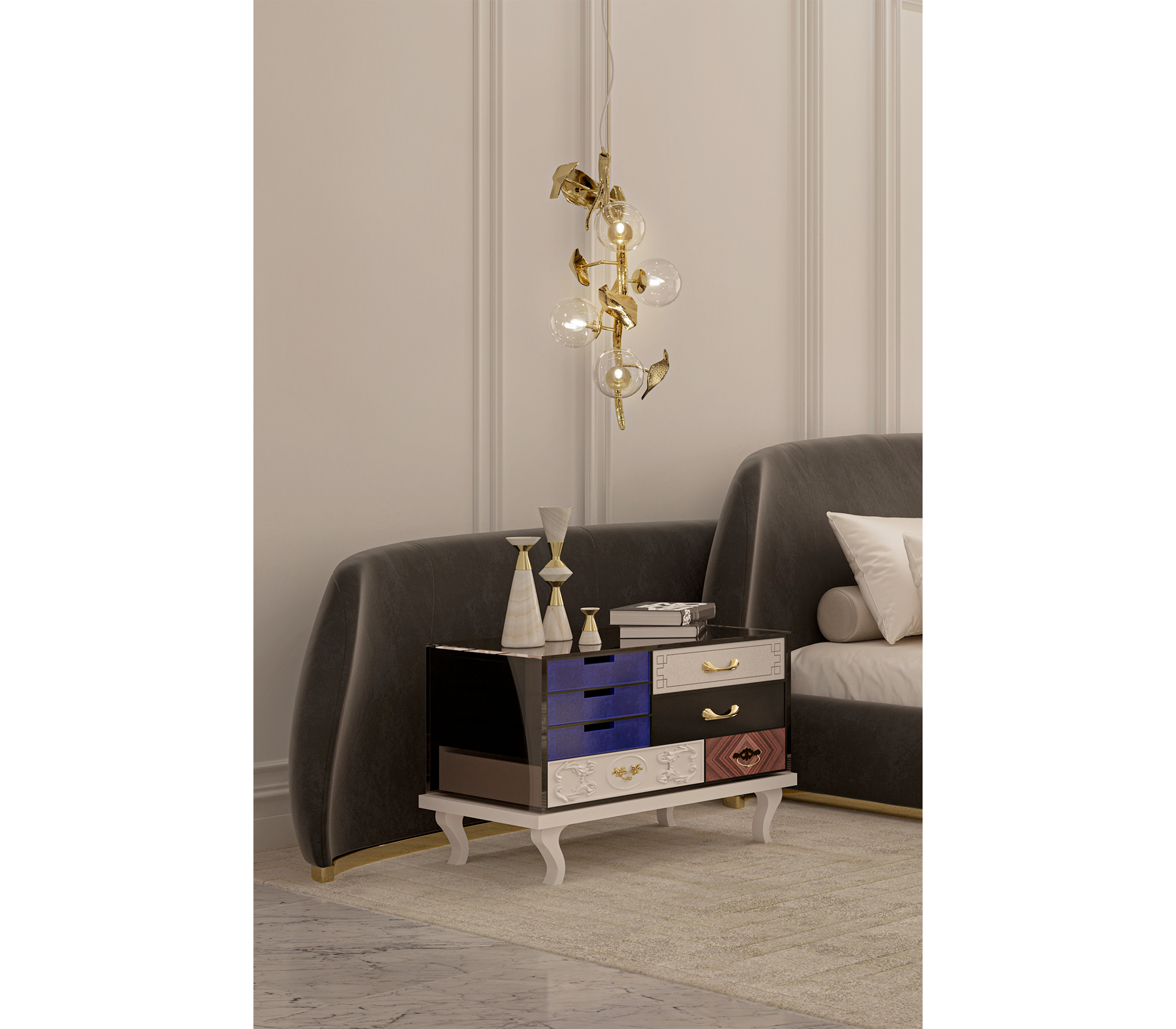 Soho Eclectic Mixed Material Bedside Table