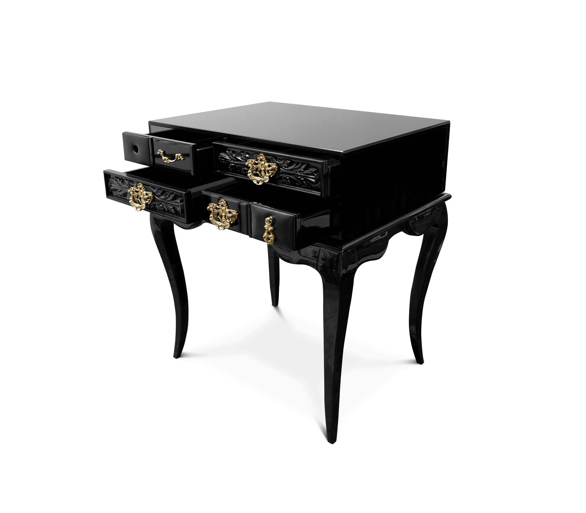 York Right Baroque High Gloss Black Nightstand