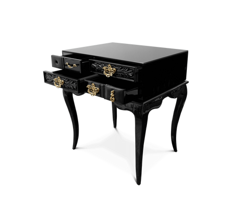 York Right Baroque High Gloss Black Nightstand