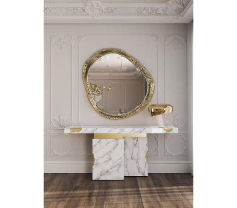 Brass Mirrored Gold Sculptural Form Cabinet Entryway