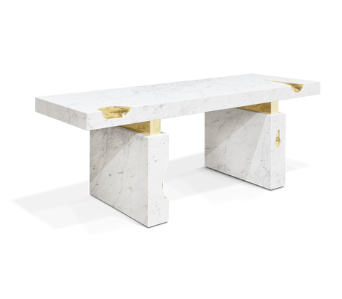 Empire Cracked Brass Inlay Marble Desk