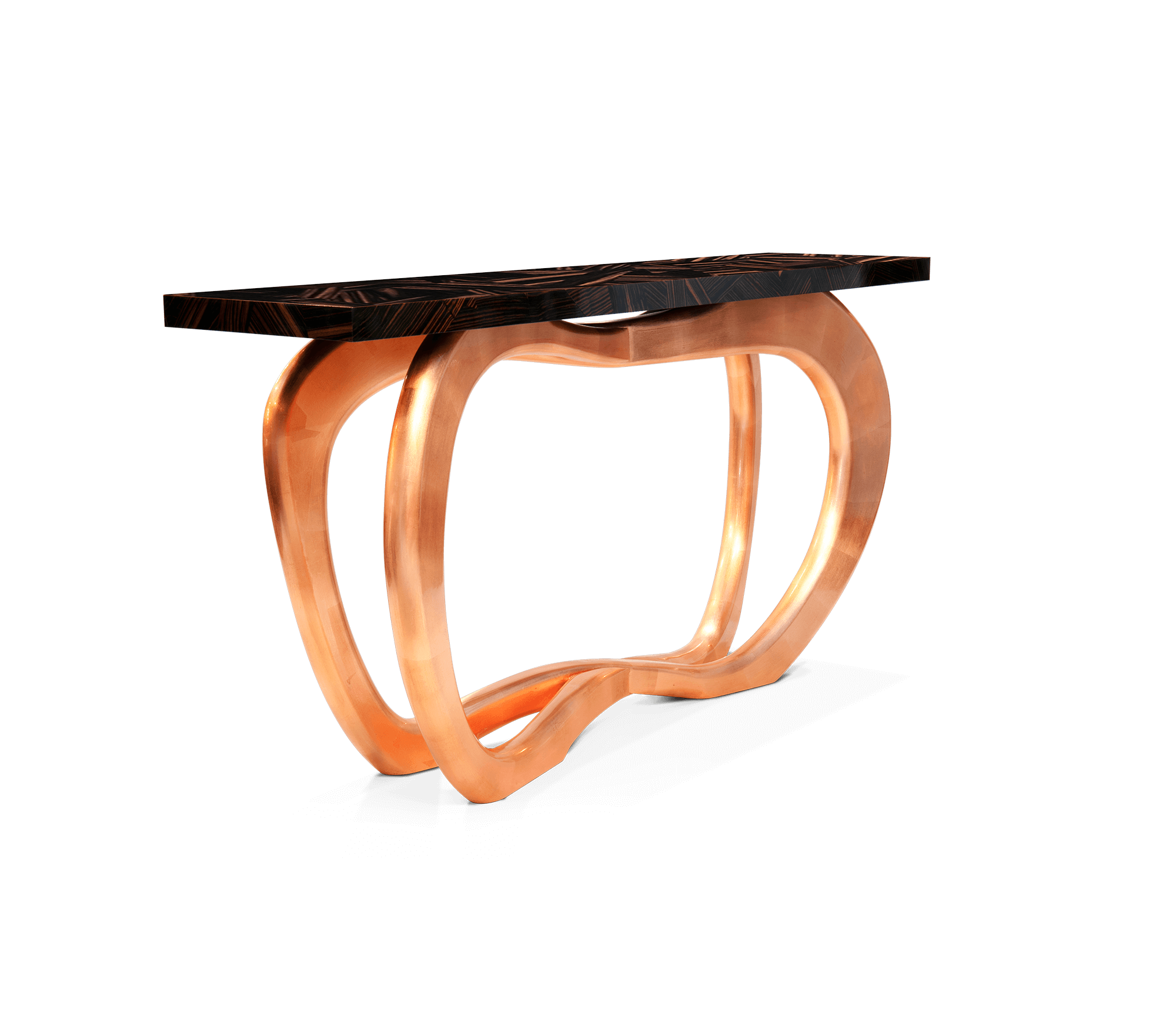 Infinity Consoles Curved Copper Leaf Entryways Cabinet Table