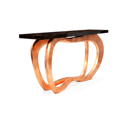 Infinity Consoles Curved Copper Leaf Entryways Cabinet Table