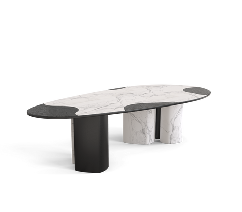 Ophelia Oval Carrara Marble and Gold Dining Table