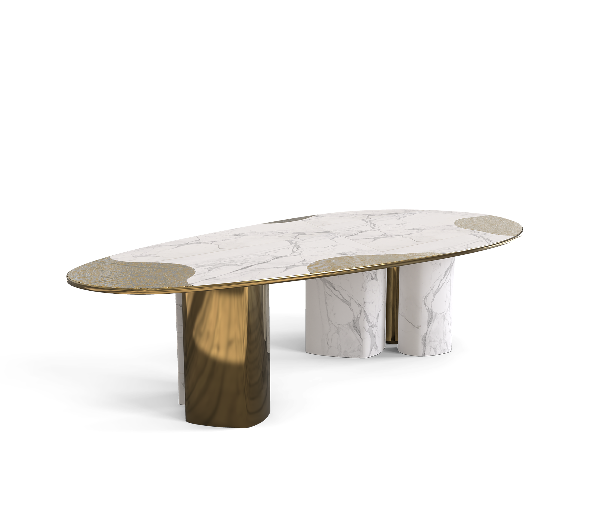 Ophelia Oval Carrara Marble and Gold Dining Table