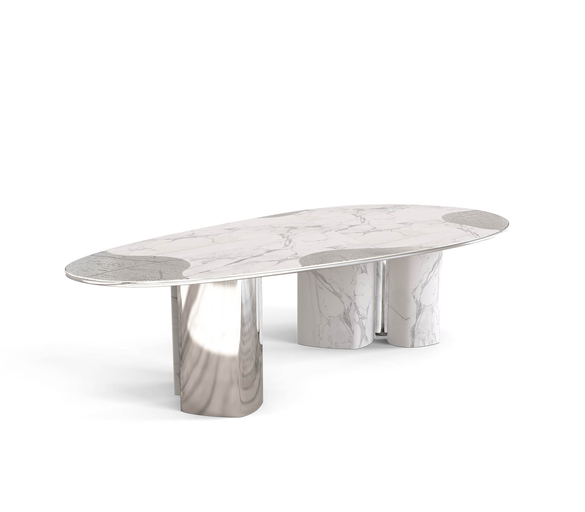 Ophelia Oval Carrara Marble and Gold Dining Table
