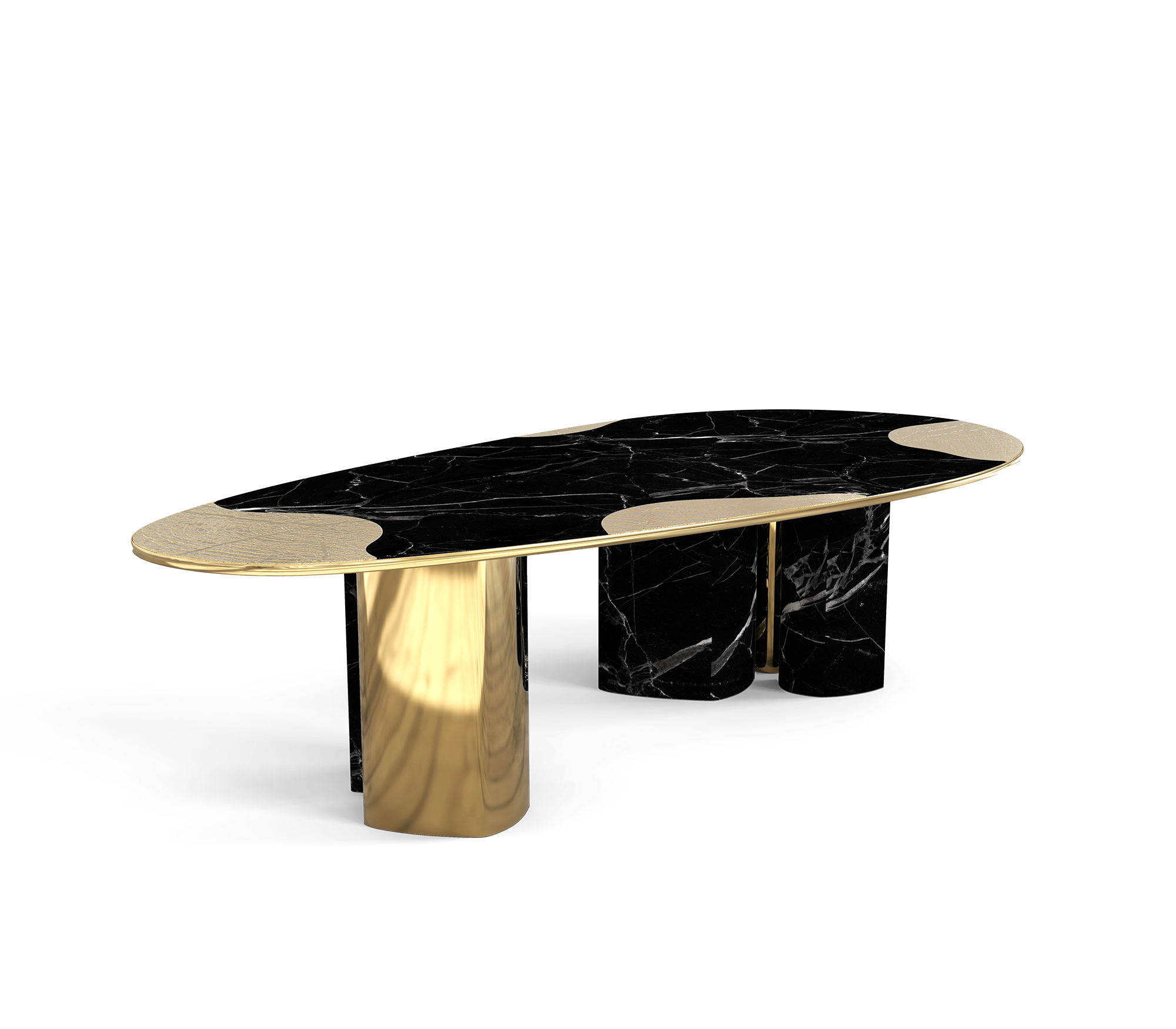 Ophelia Oval Carrara Marble and Gold Dining Table