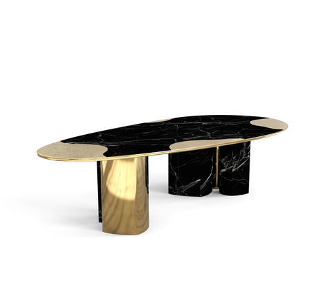 Ophelia Oval Carrara Marble and Gold Dining Table