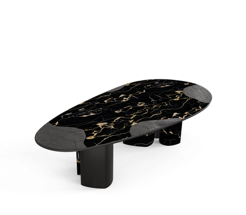 Ophelia Oval Carrara Marble and Gold Dining Table