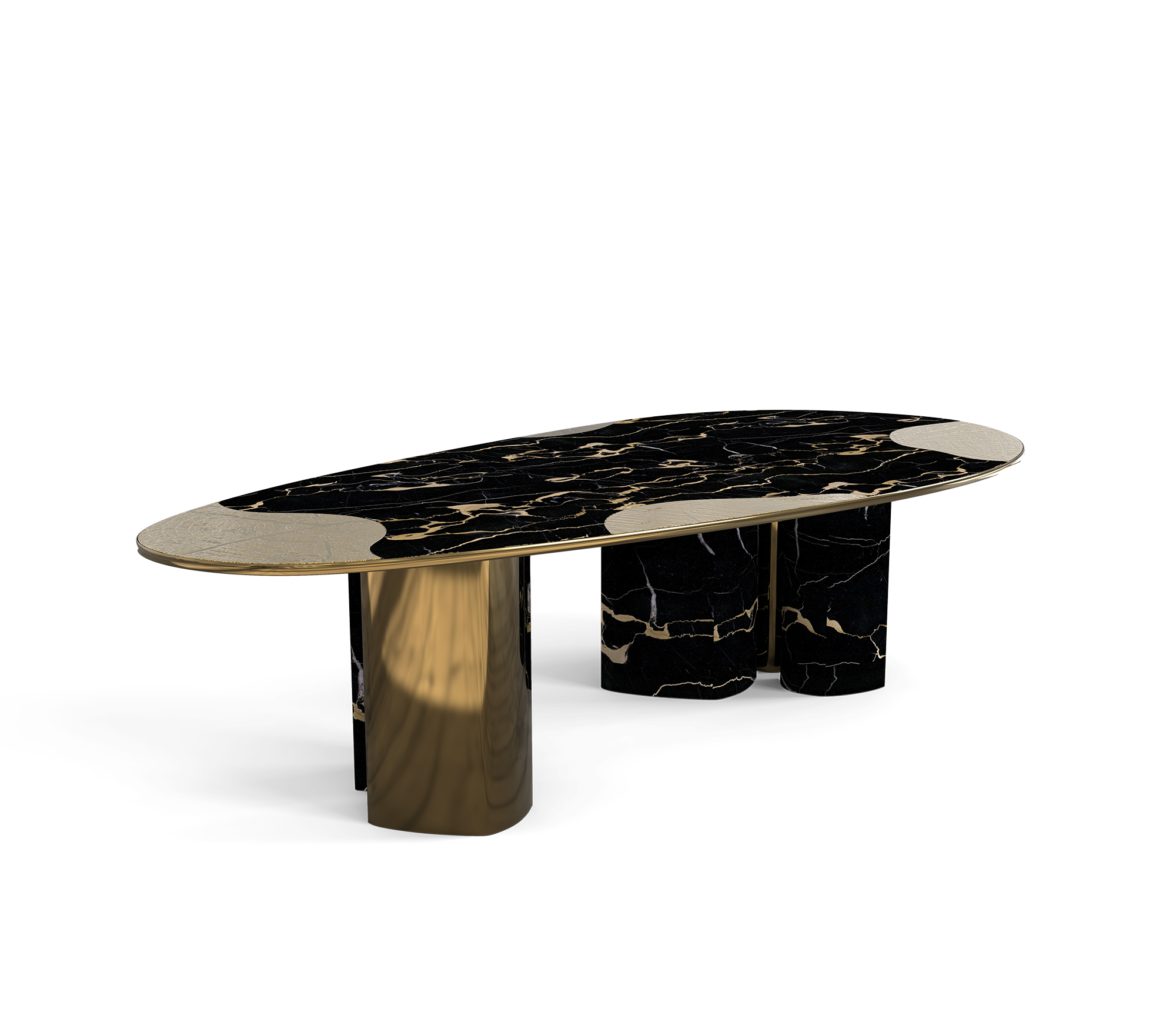 Ophelia Oval Carrara Marble and Gold Dining Table
