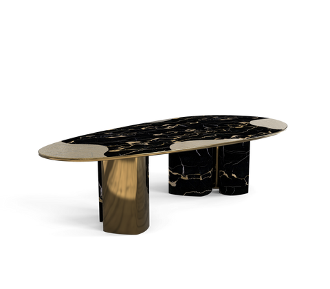 Ophelia Oval Carrara Marble and Gold Dining Table
