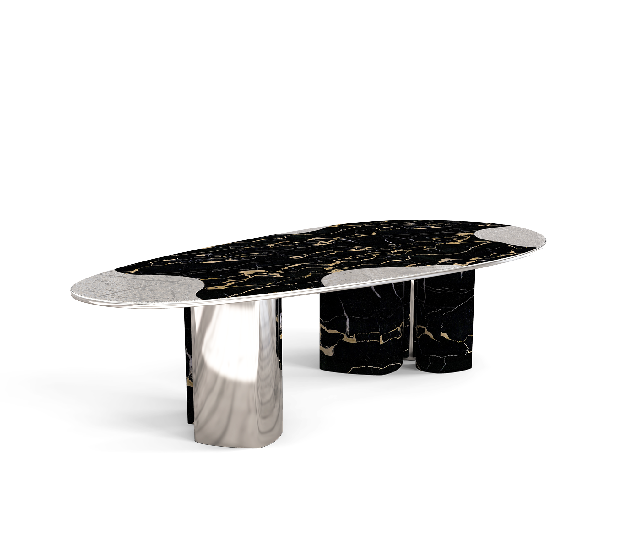 Ophelia Oval Carrara Marble and Gold Dining Table