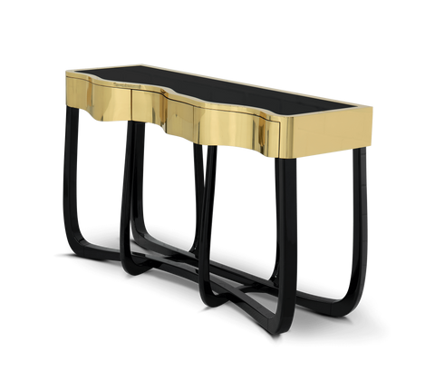 Sinuous Consoles Patina Brass Wave Entryways Cabinet Table