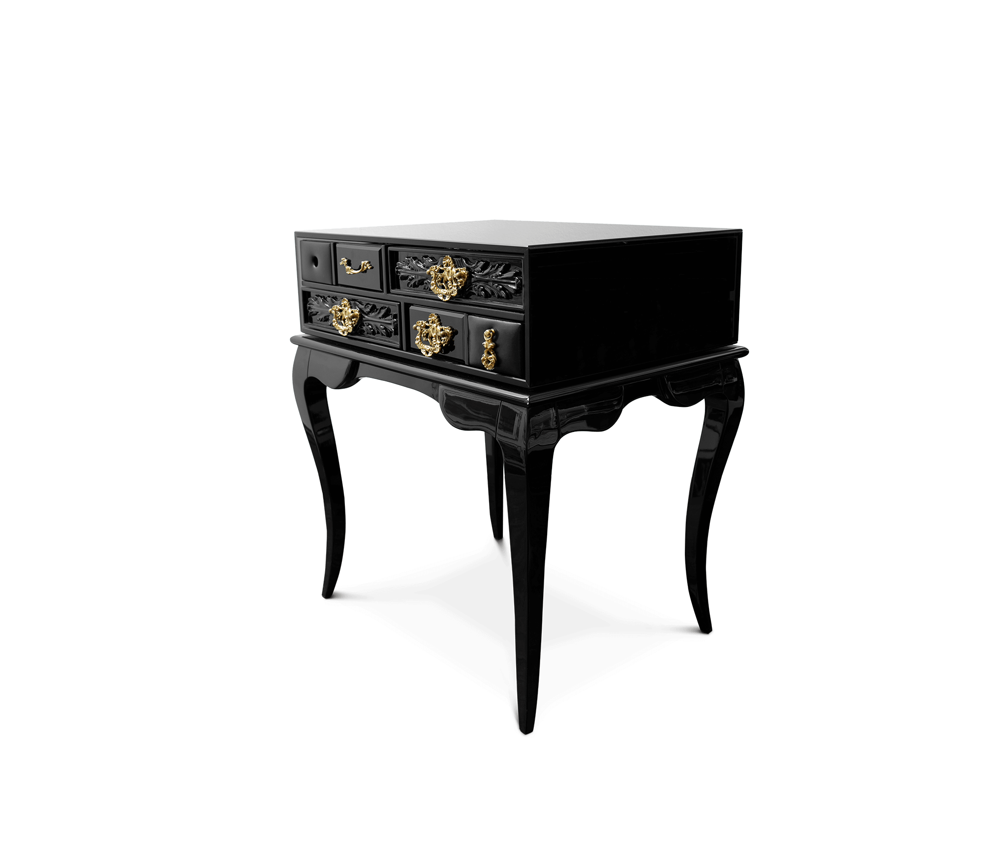 York Right Baroque High Gloss Black Nightstand