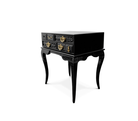 York Right Baroque High Gloss Black Nightstand