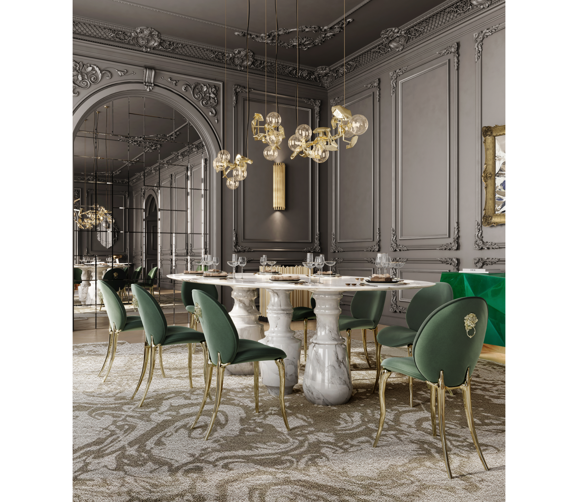 Soleil Curved Brass Modern Dining Chair