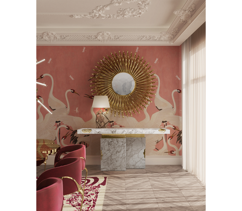 Brass Mirrored Gold Sculptural Form Cabinet Entryway
