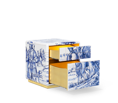Heritage Azulejo Hand-Painted Ceramic Small Nightstand