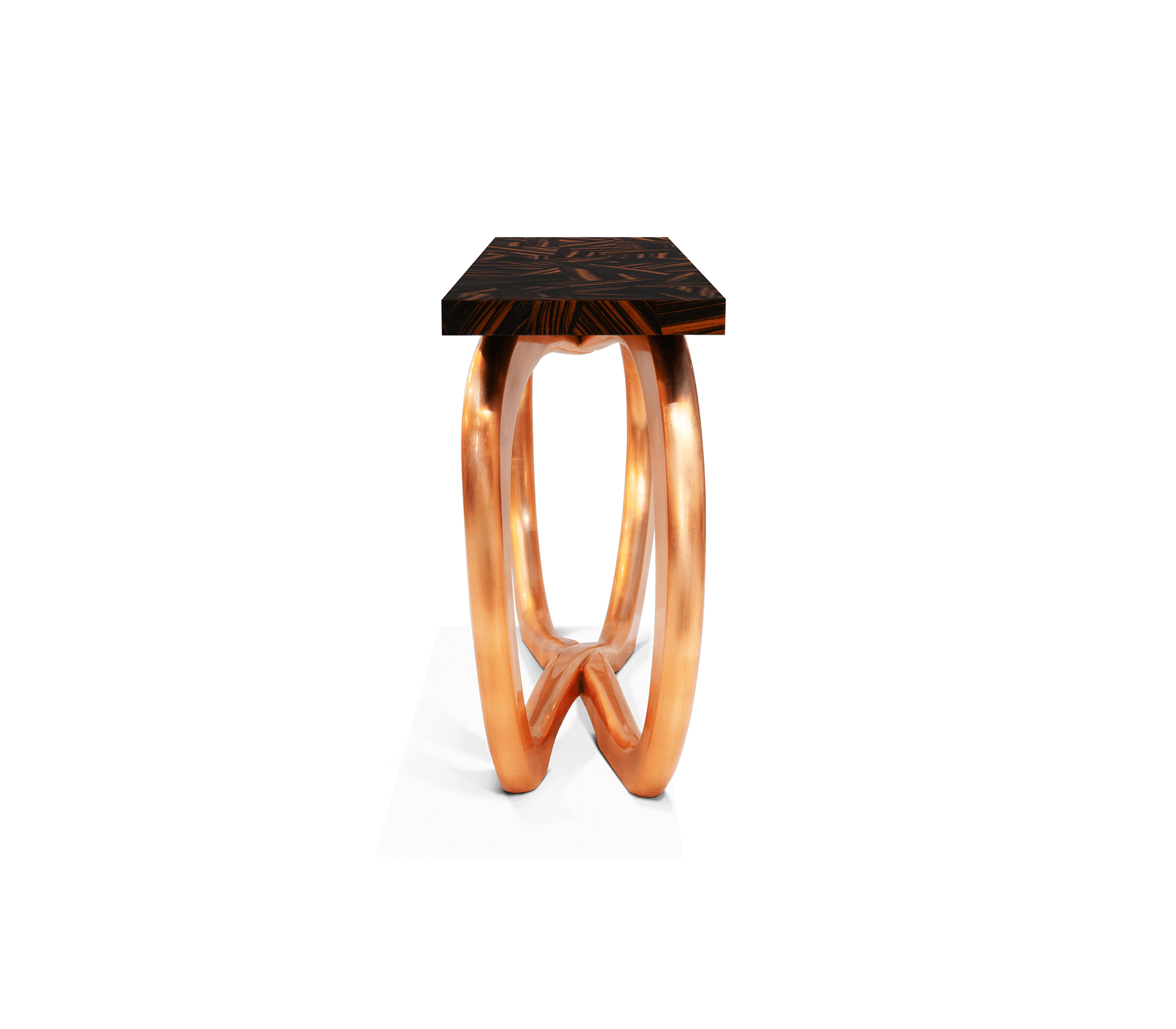 Infinity Consoles Curved Copper Leaf Entryways Cabinet Table