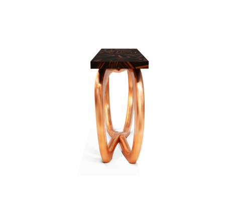 Infinity Consoles Curved Copper Leaf Entryways Cabinet Table
