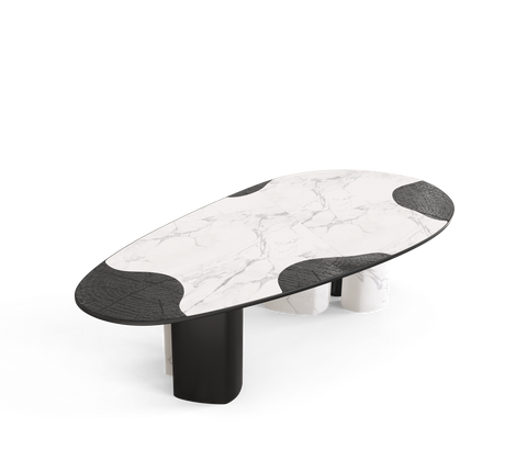 Ophelia Oval Carrara Marble and Gold Dining Table