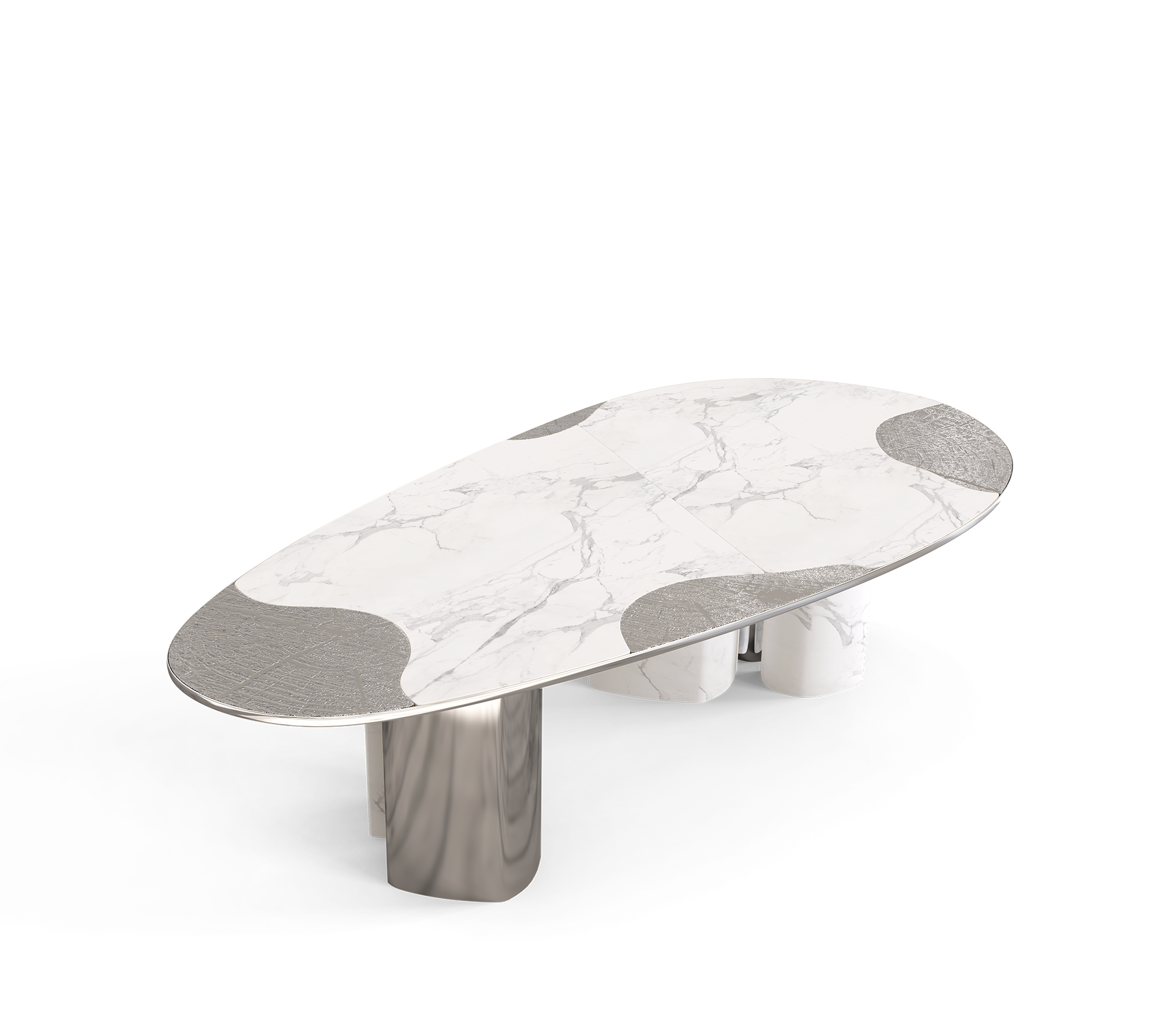 Ophelia Oval Carrara Marble and Gold Dining Table