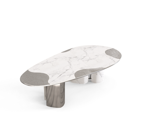 Ophelia Oval Carrara Marble and Gold Dining Table