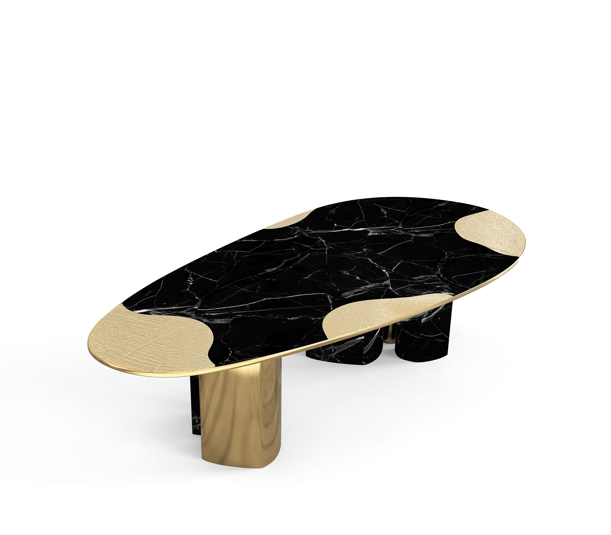Ophelia Oval Carrara Marble and Gold Dining Table