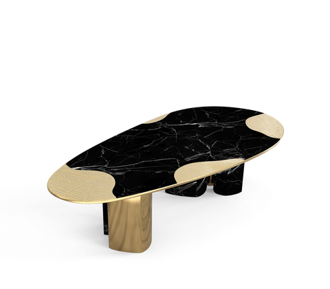 Ophelia Oval Carrara Marble and Gold Dining Table