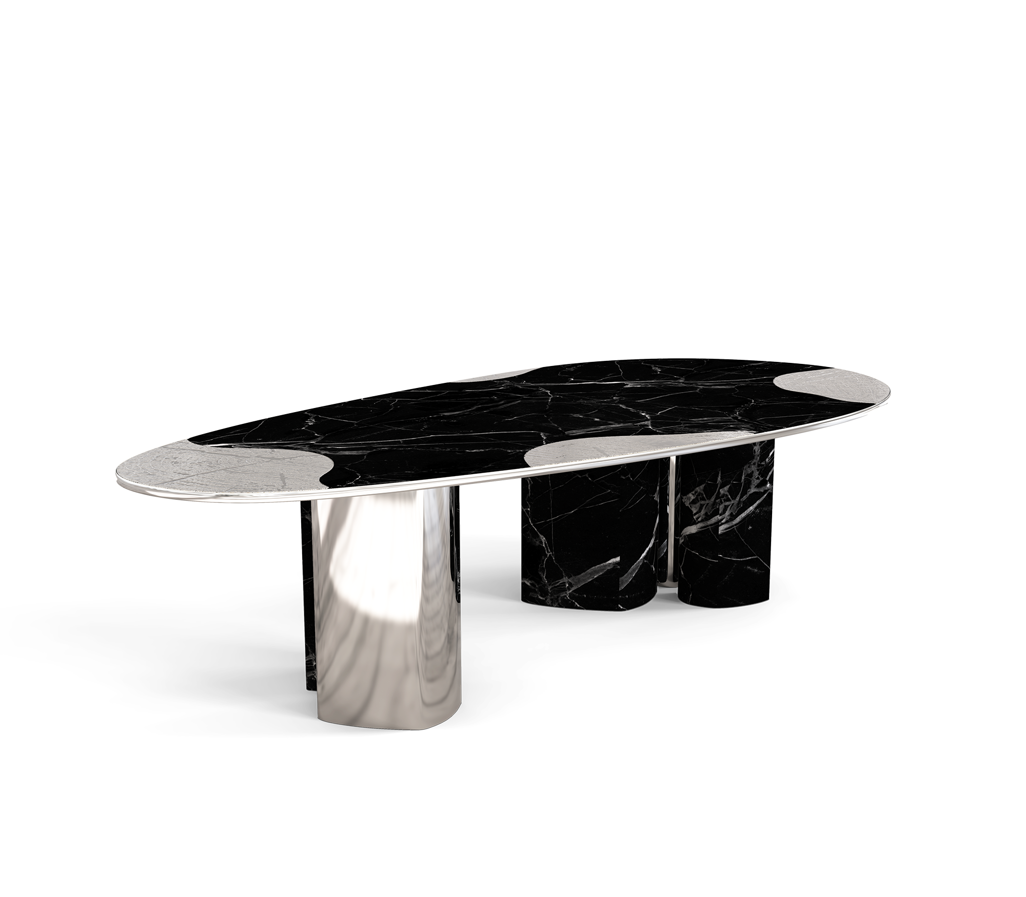 Ophelia Oval Carrara Marble and Gold Dining Table