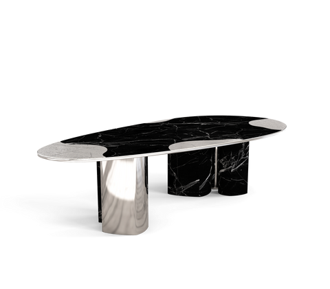 Ophelia Oval Carrara Marble and Gold Dining Table