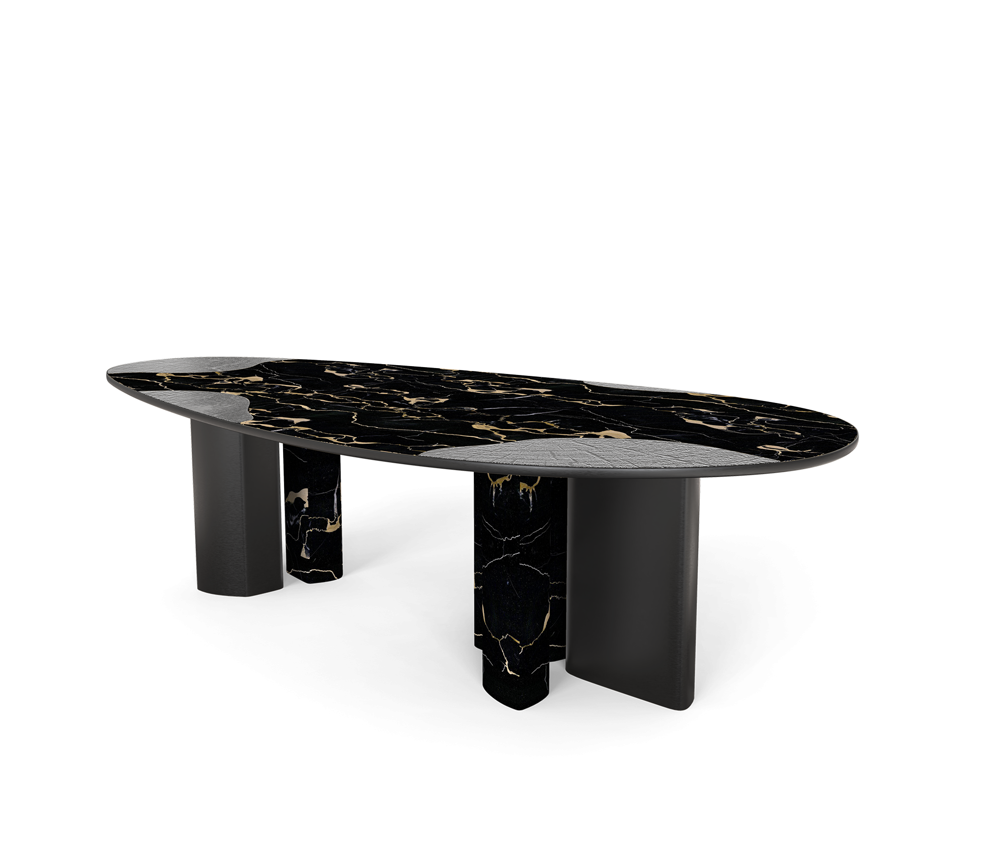 Ophelia Oval Carrara Marble and Gold Dining Table