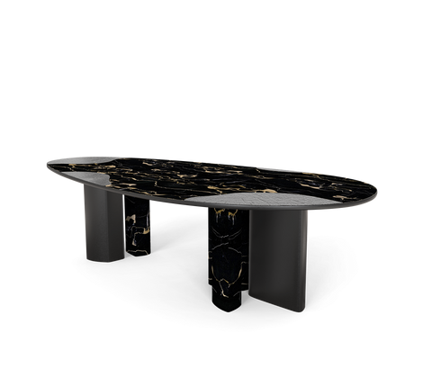 Ophelia Oval Carrara Marble and Gold Dining Table