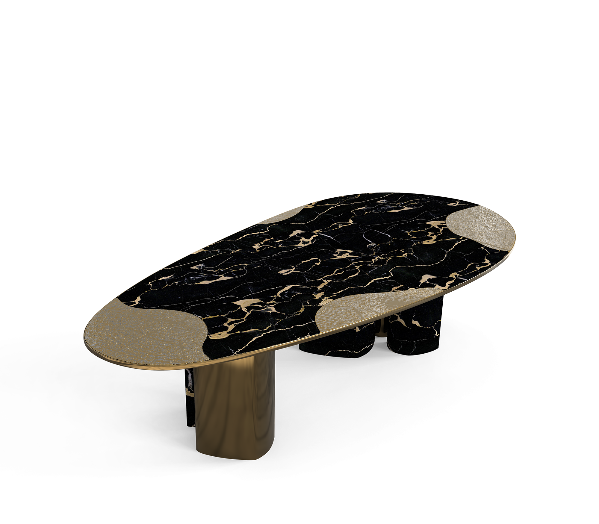 Ophelia Oval Carrara Marble and Gold Dining Table
