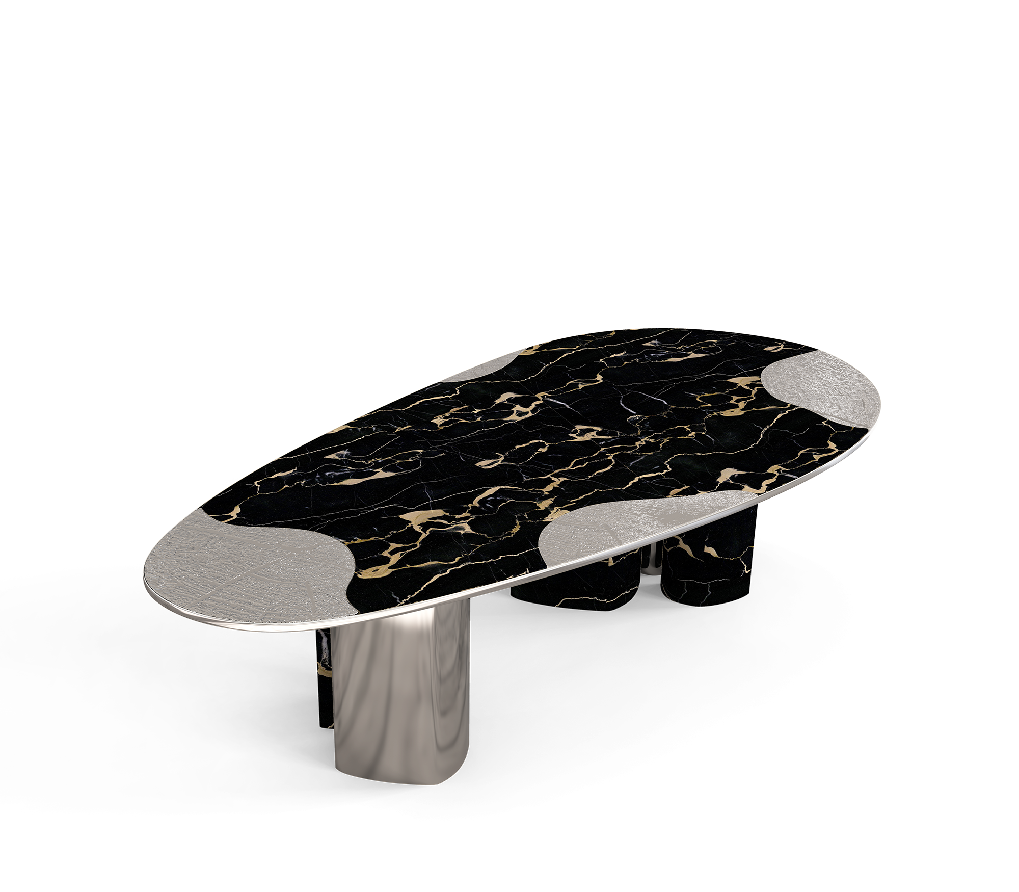 Ophelia Oval Carrara Marble and Gold Dining Table